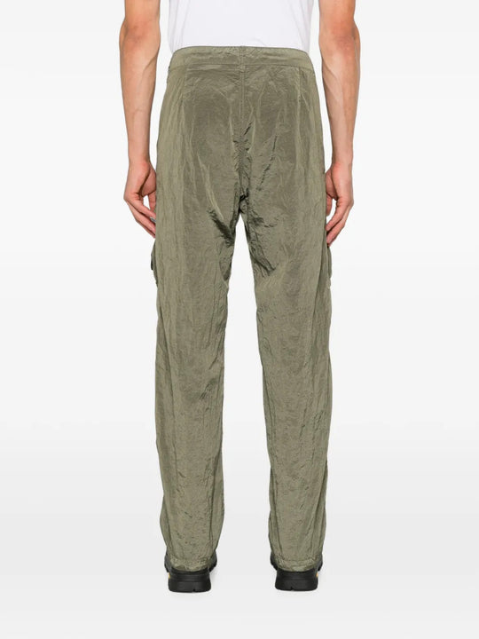 Green pants, full body view