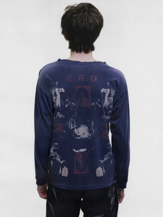 Navy t-shirt, full body view