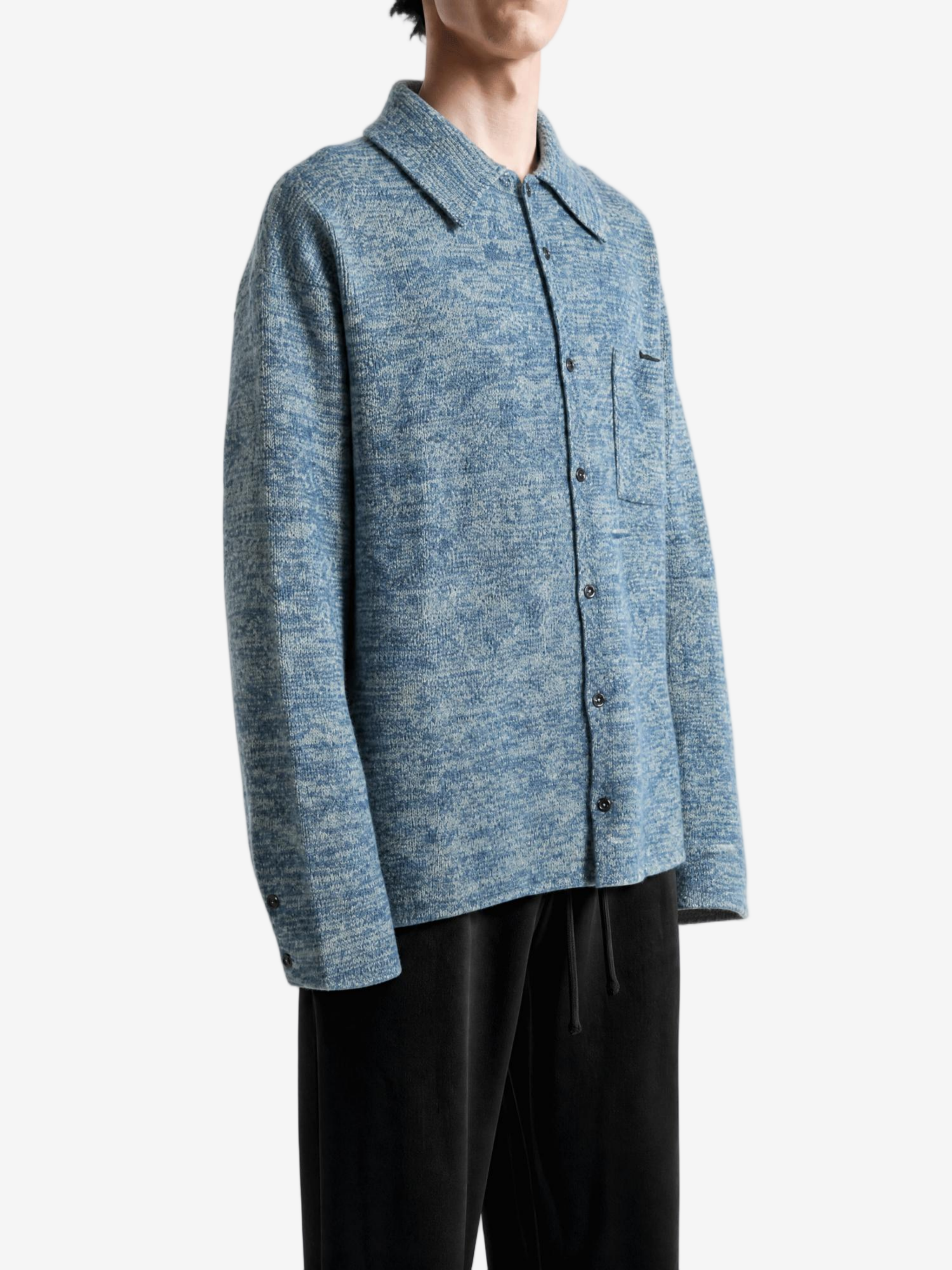 Blue shirt, full body view