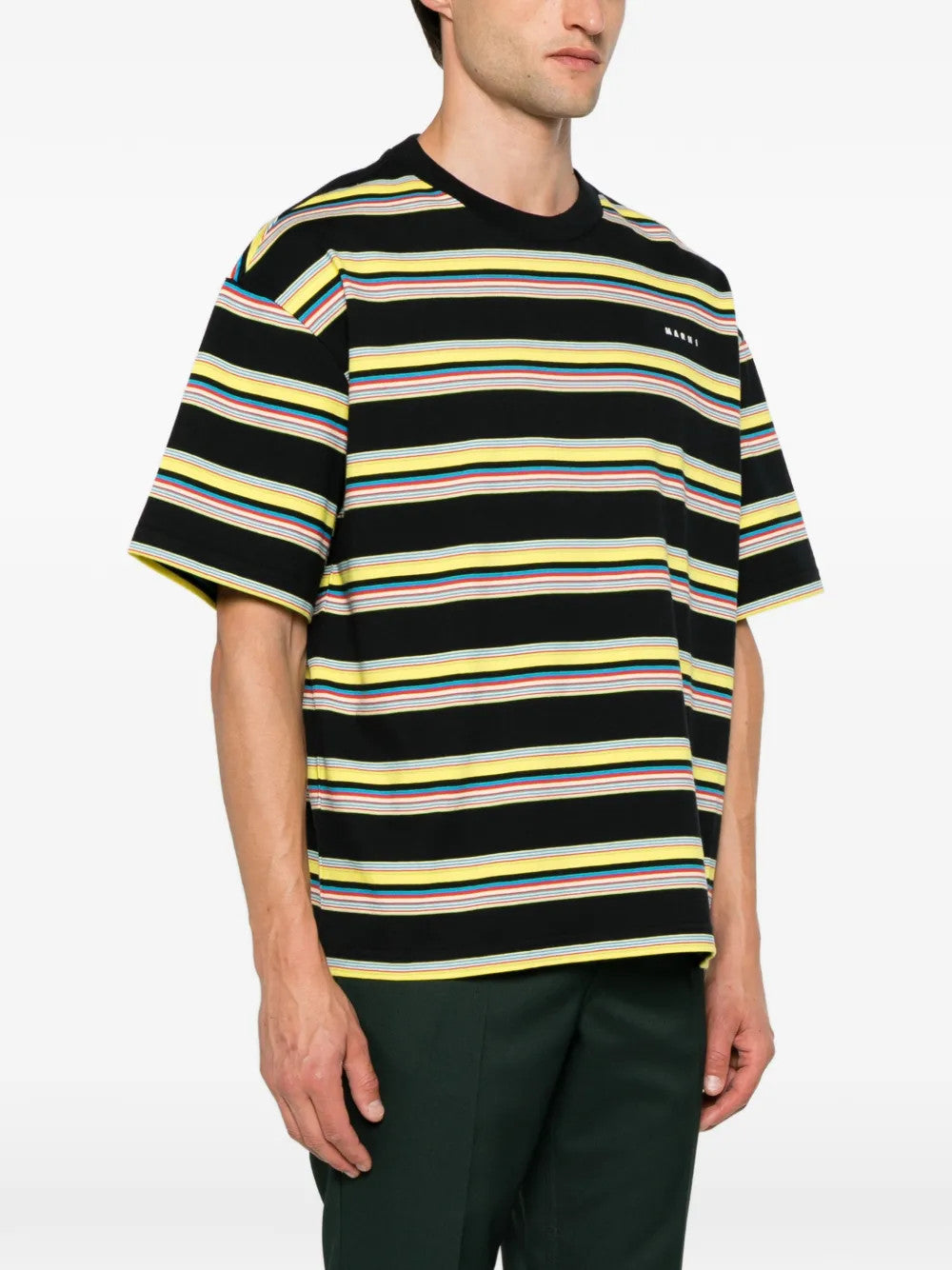 Black t-shirt, full body view
