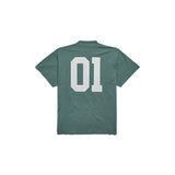 Green t-shirt, back view