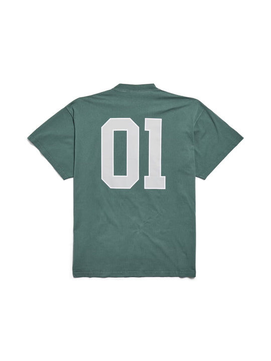 Green t-shirt, back view