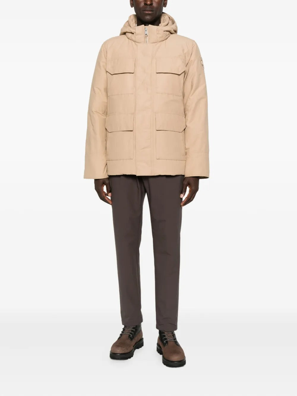 Tan coat, full body view