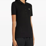 Black T-shirt worn by a person, showing the shirt's fit