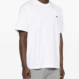 White T-shirt worn by a person, showing the shirt's fit