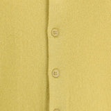 Close up of yellow cardigan, showing texture of the cashmere fabric