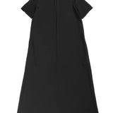 Black dress, back view showing  A-line silhouette