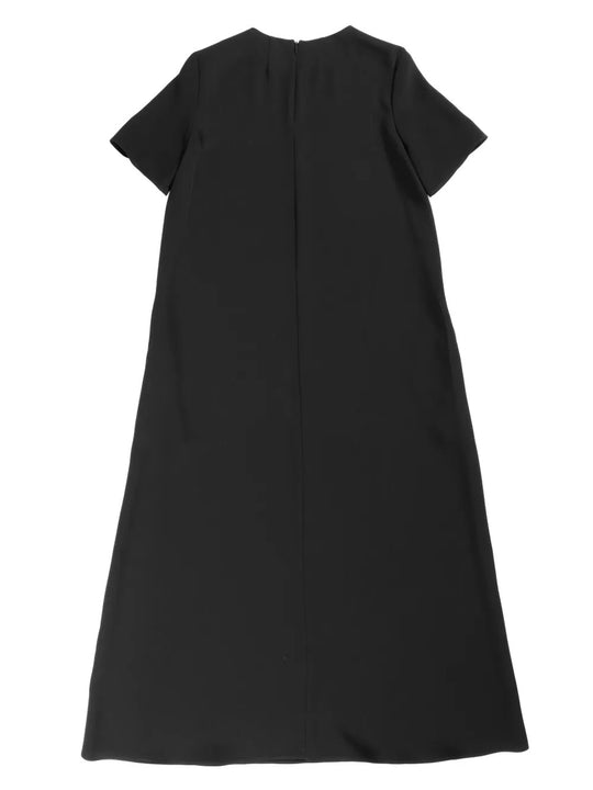 Black dress, back view showing  A-line silhouette