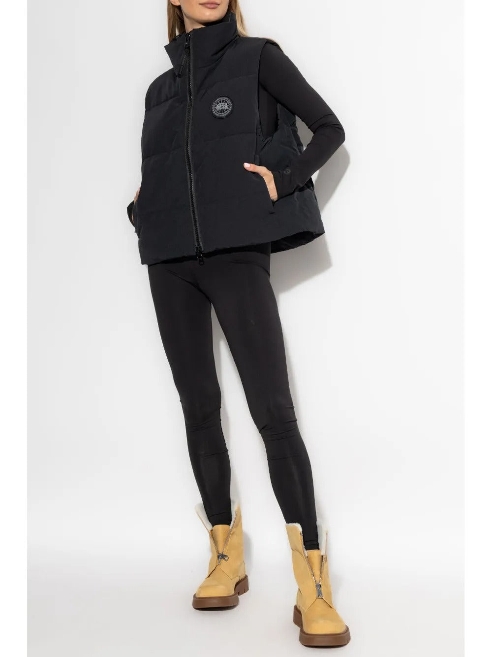 Black vest, full body view