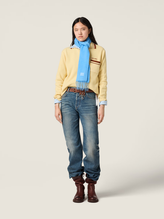 Yellow knitwear, full body view