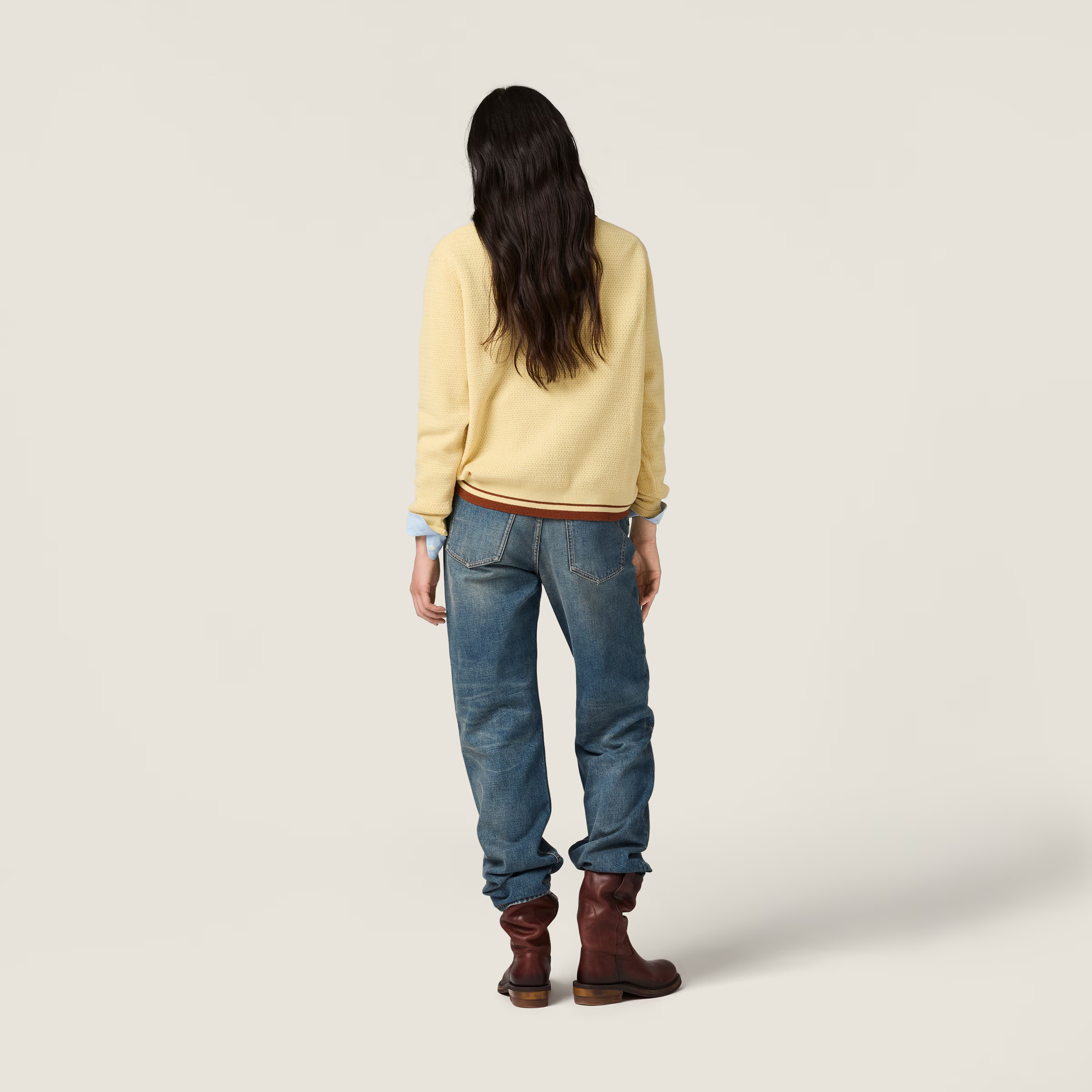 Yellow knitwear, full body view