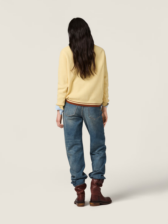 Yellow knitwear, full body view