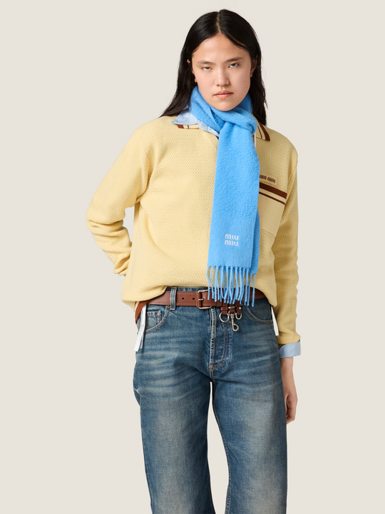 Yellow knitwear, full body view