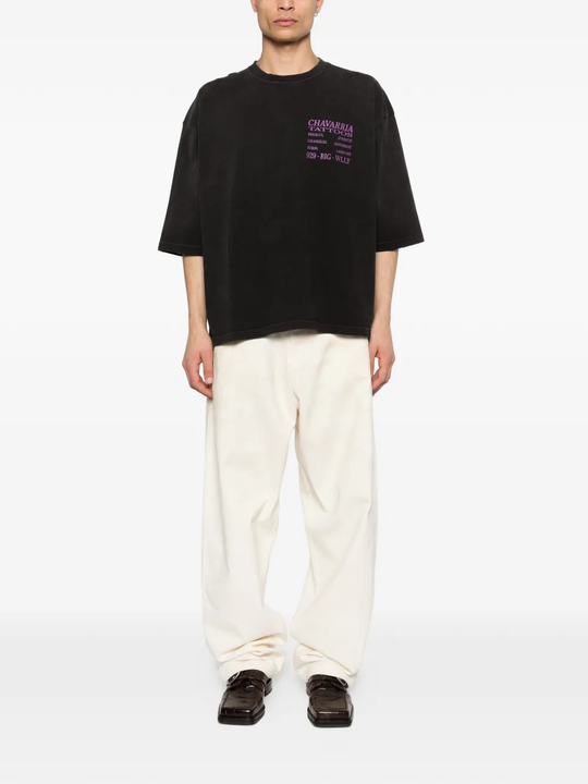 black t-shirt, full body view