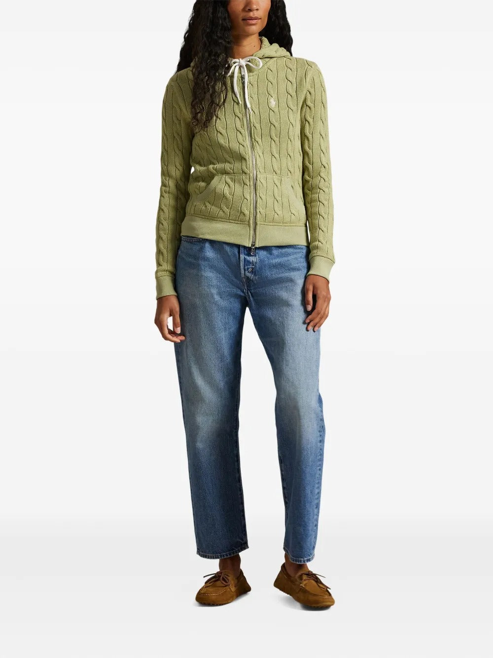 Green hoodie, full body view