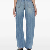 Blue jeans worn by a person, showing the jeans fit