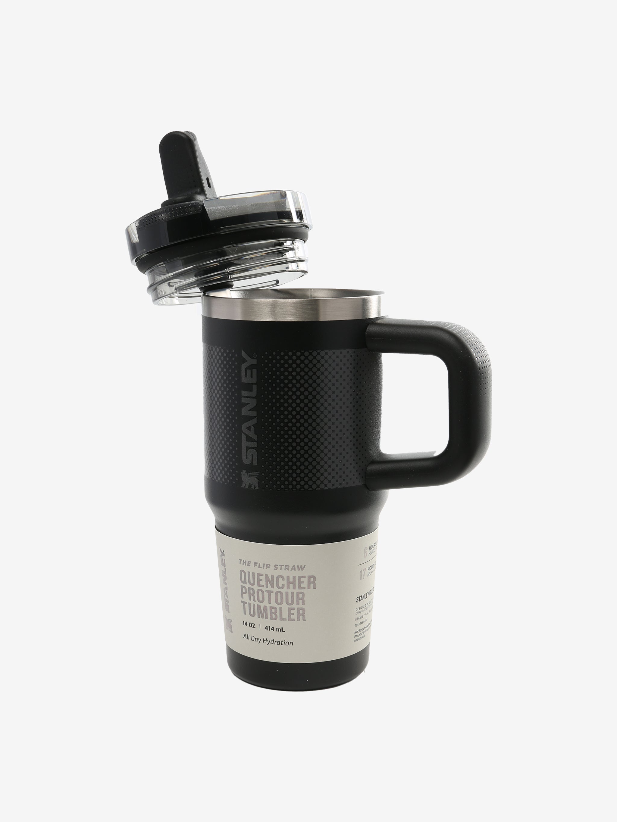 black tumbler, front view