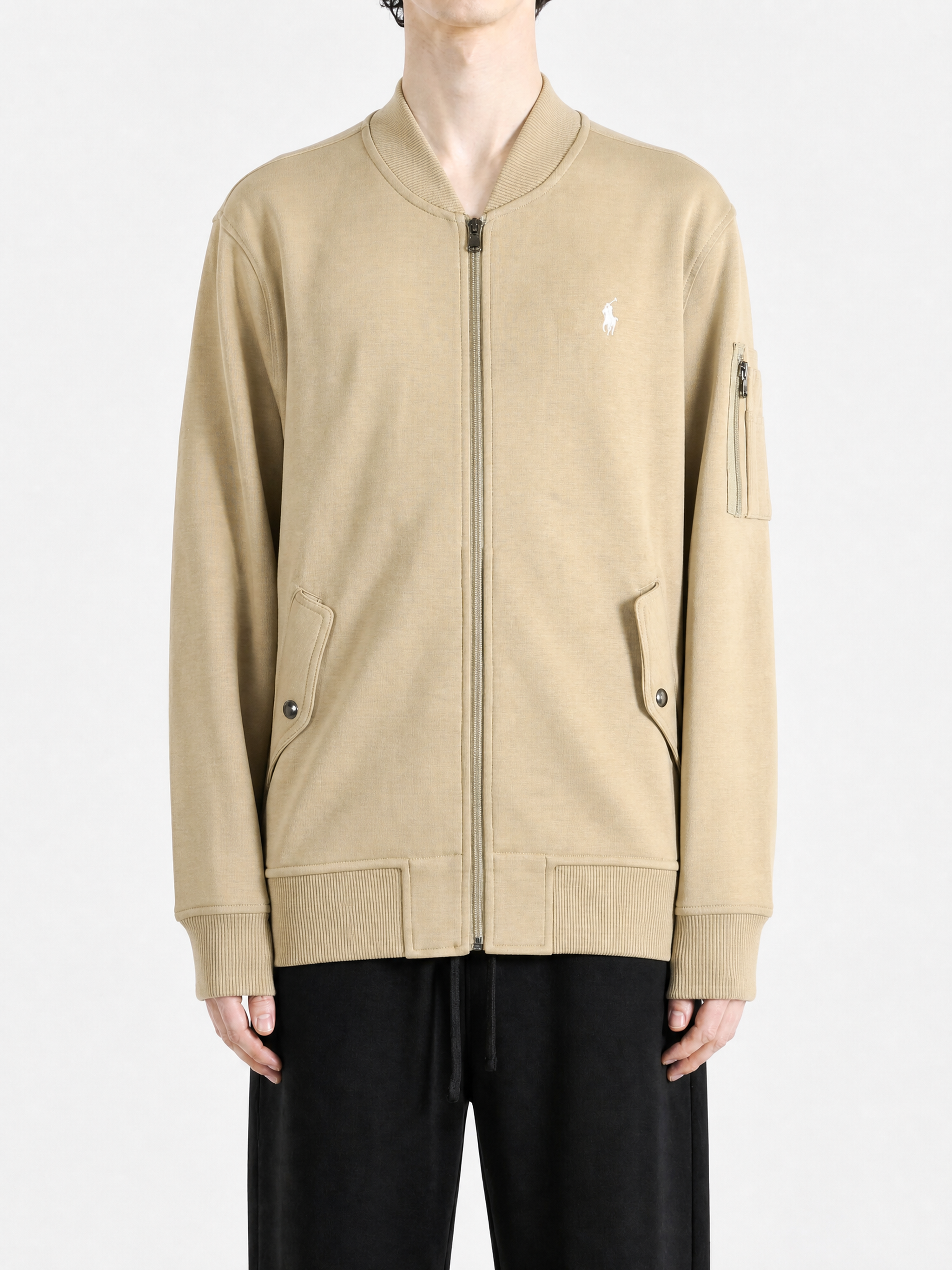 Tan jacket, full body view