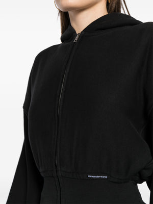 T BY ALEXANDER WANG - Women Branded Seam Label Cropped Zip Up Hoodie