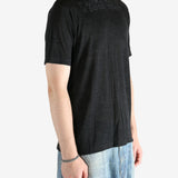 Black shirt worn by a person, showing the shirt fit