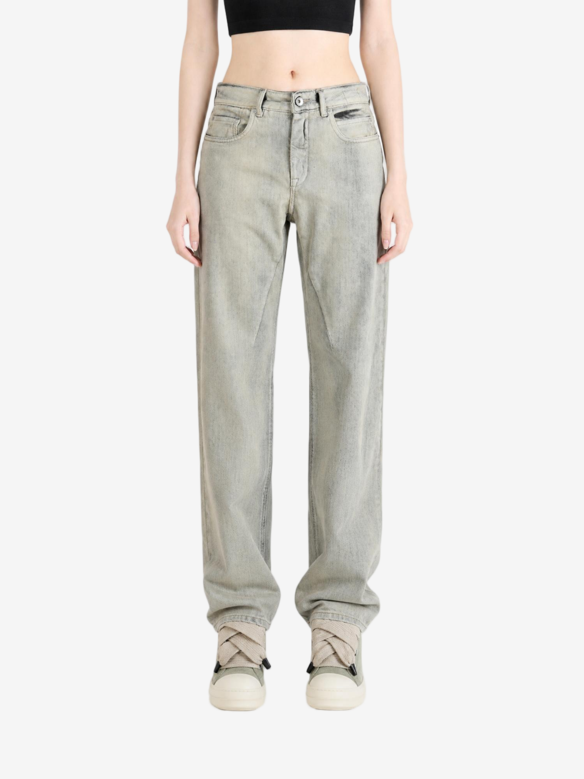 Grey pants, full body view