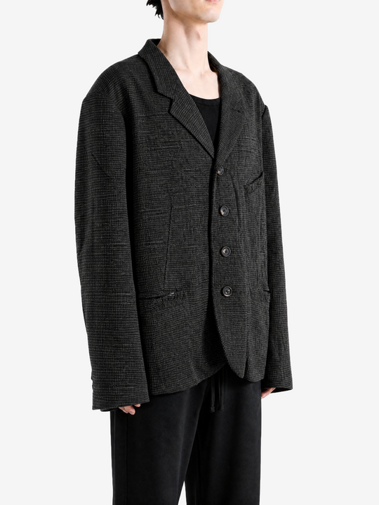 Grey blazer, full body view