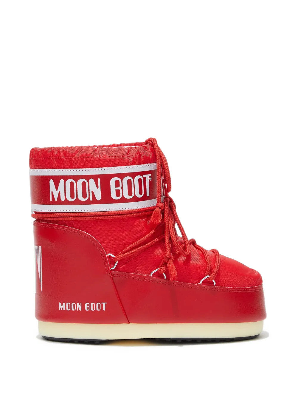 Red boots, side view