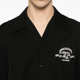 Close up of black shirt, showing texture of the Cotton and Viscose fabric