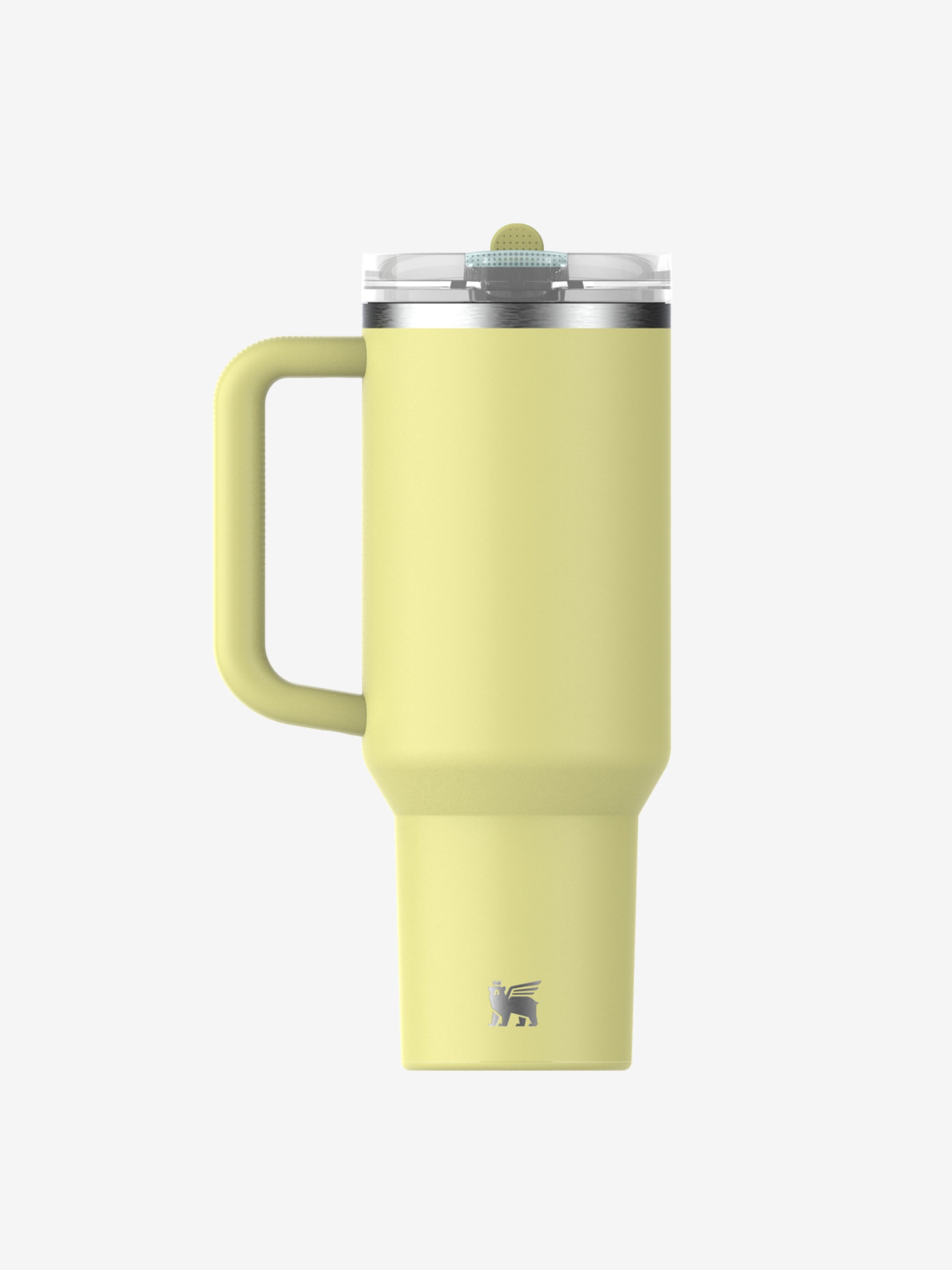 Yellow straw tumbler, back view