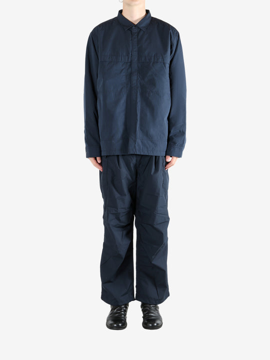 Navy jacket, full body view