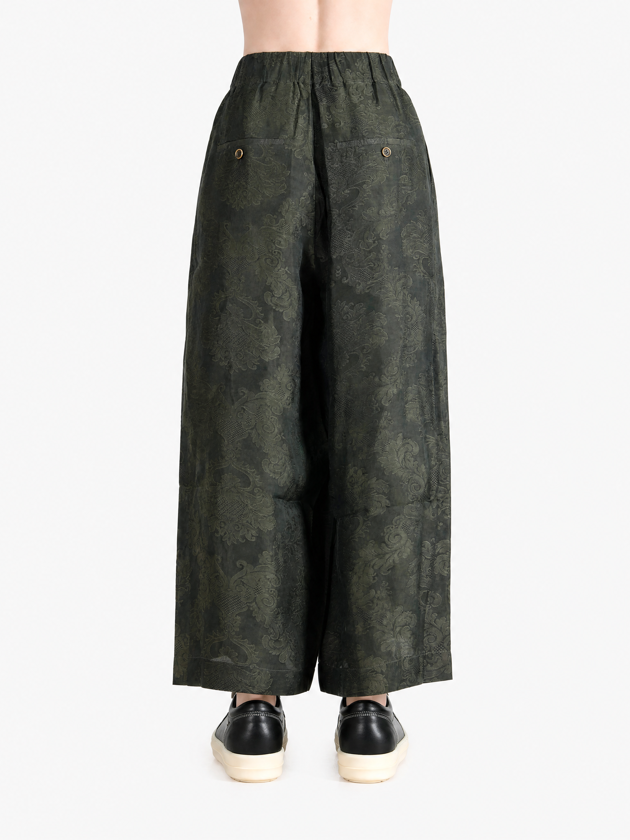 Green pants, full body view