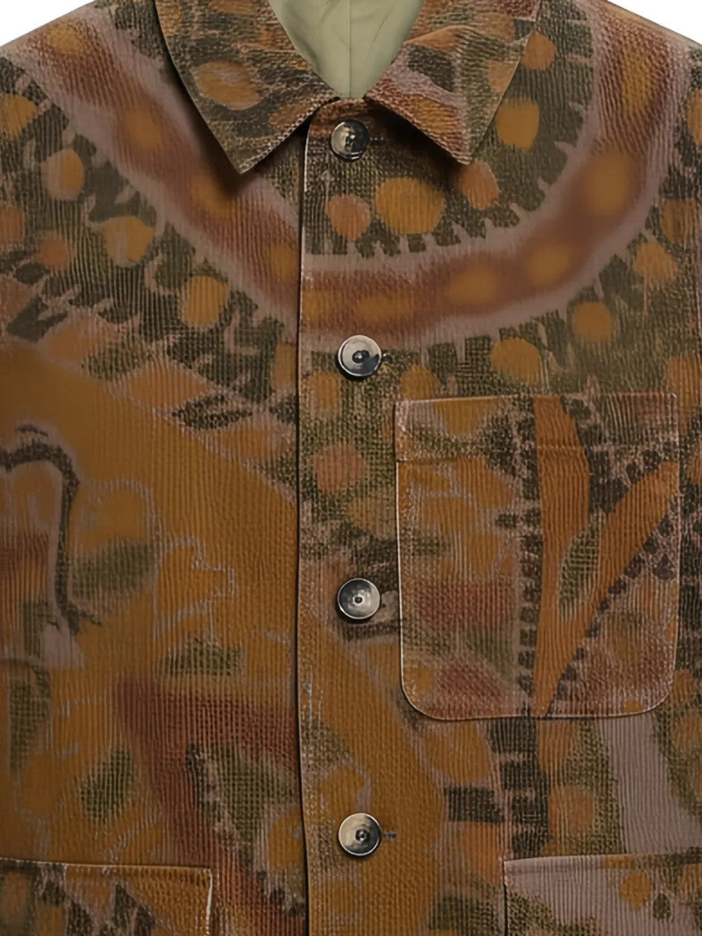 Close up of Brown jacket, showing texture of the 100% cotton fabric