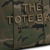 Close up of the green bag, showing texture of the cotton fabric