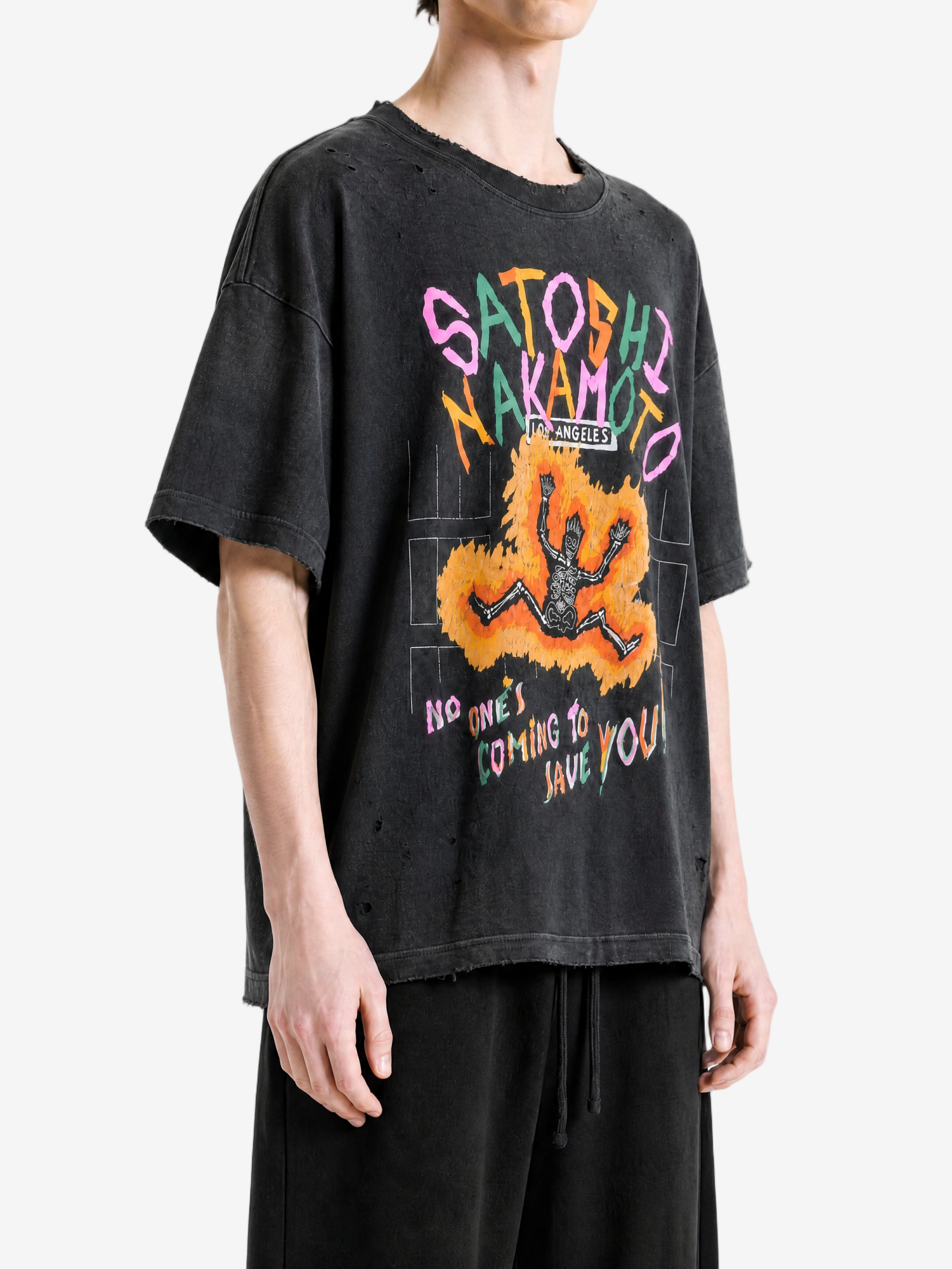 Black t-shirt, full body view