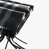 Close up of the black scarf, showing texture of the cashmere fabric