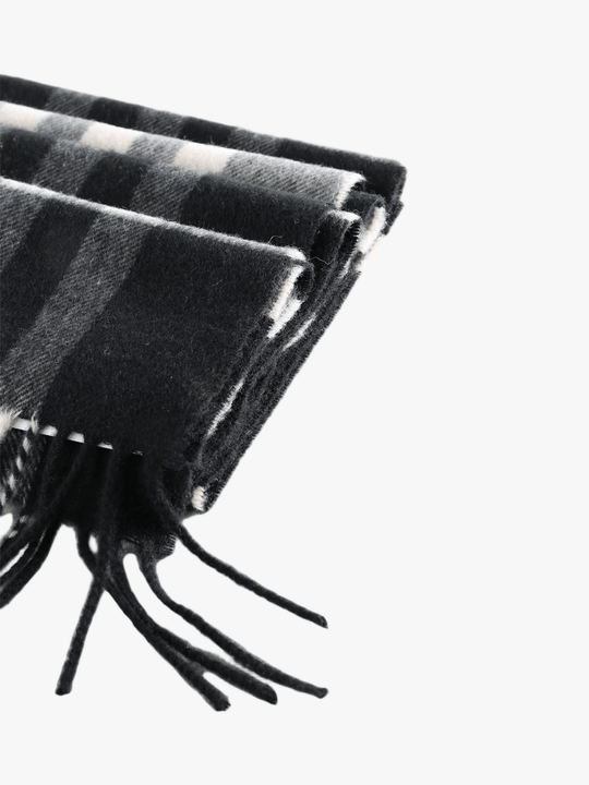 Close up of the black scarf, showing texture of the cashmere fabric