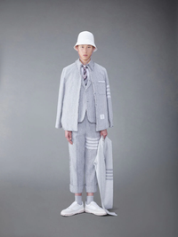 THOM BROWNE Men  Snap Front Shirt jacket W/ Fray Edge In Woven 4 Bar Solid Cotton Tweed