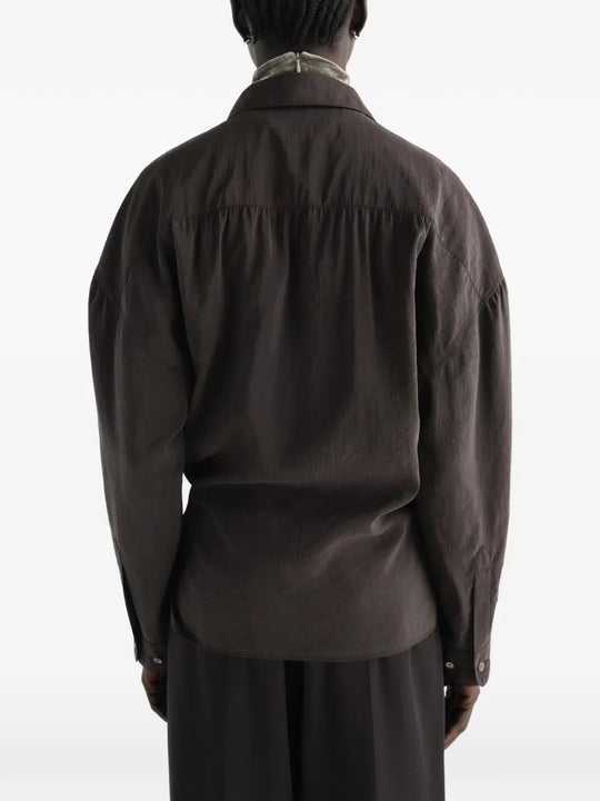 Brown shirt, full body view