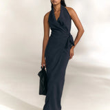 Navy dress, full body view