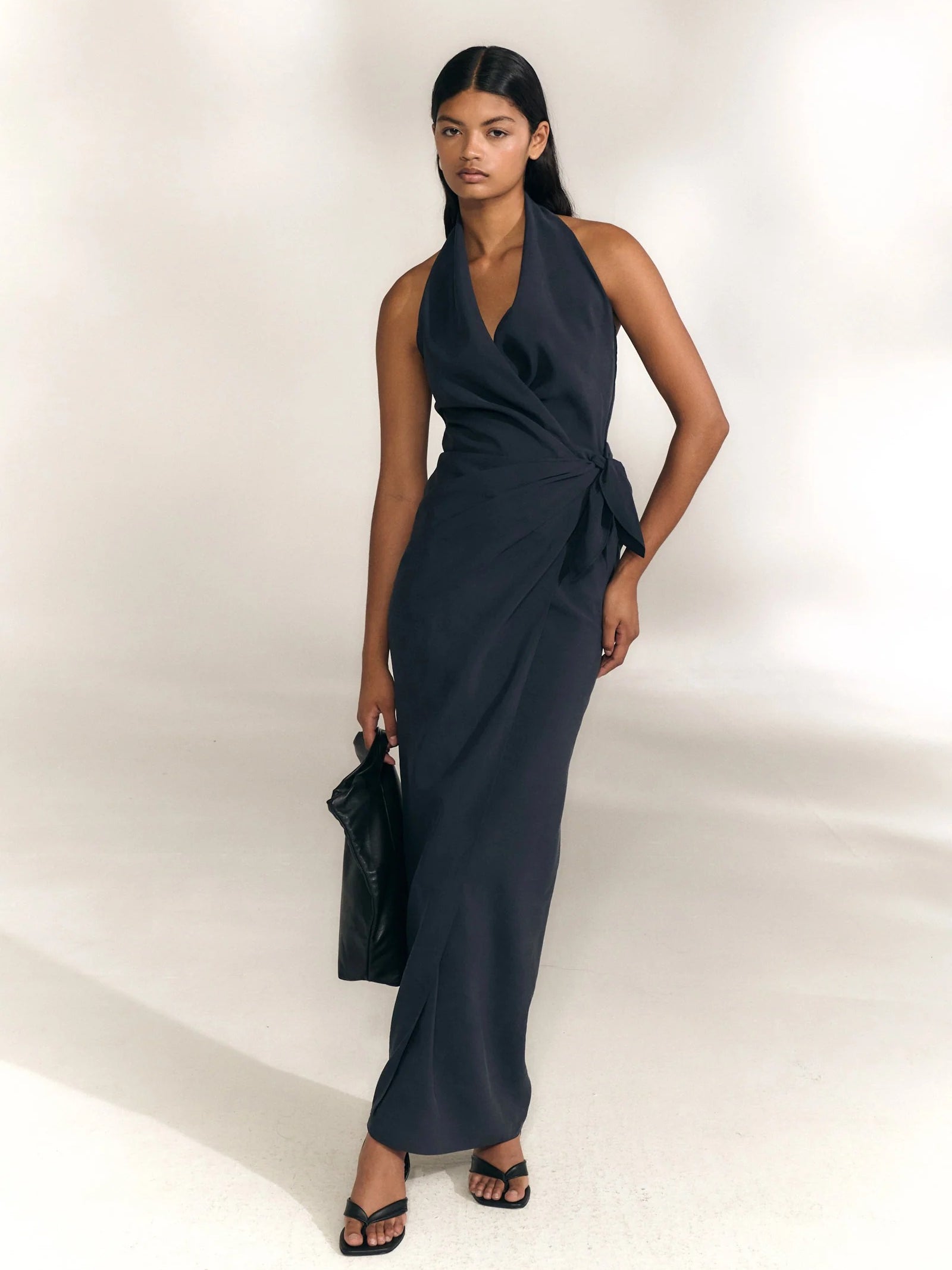 Navy dress, full body view