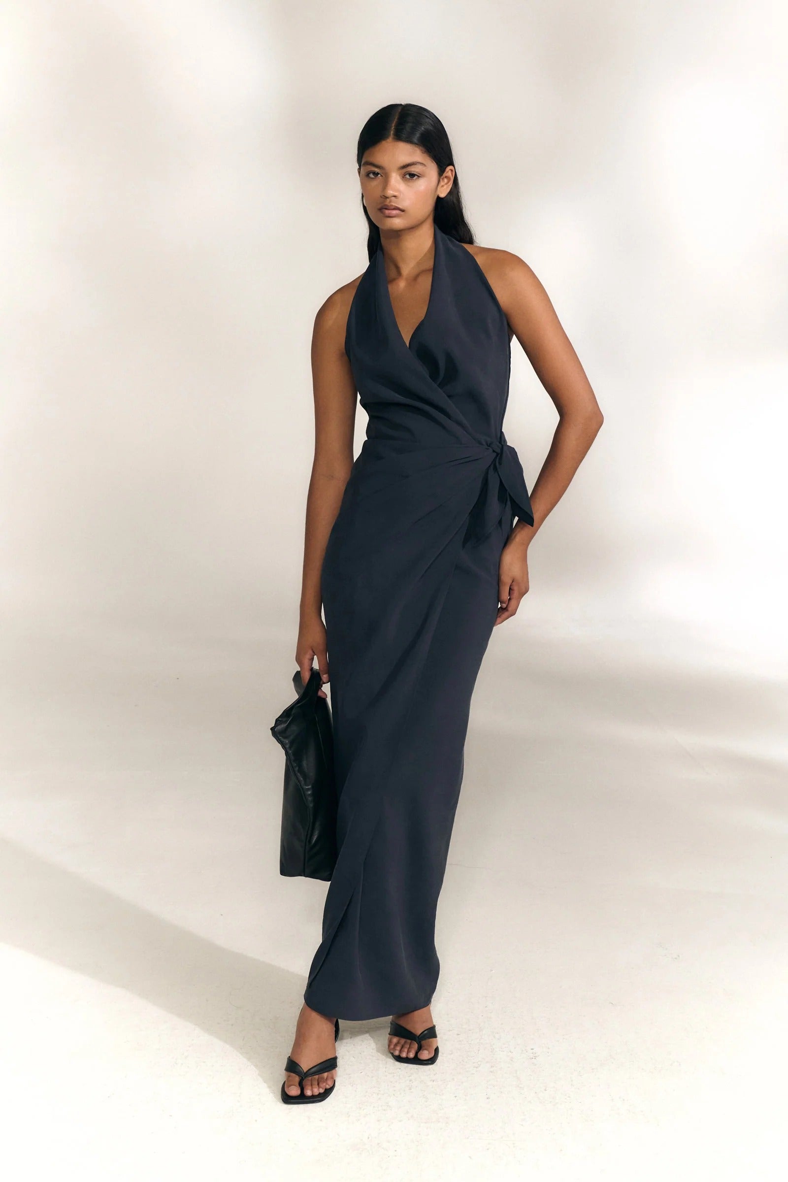 Navy dress, full body view