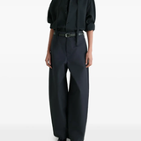 Navy pants, full body view