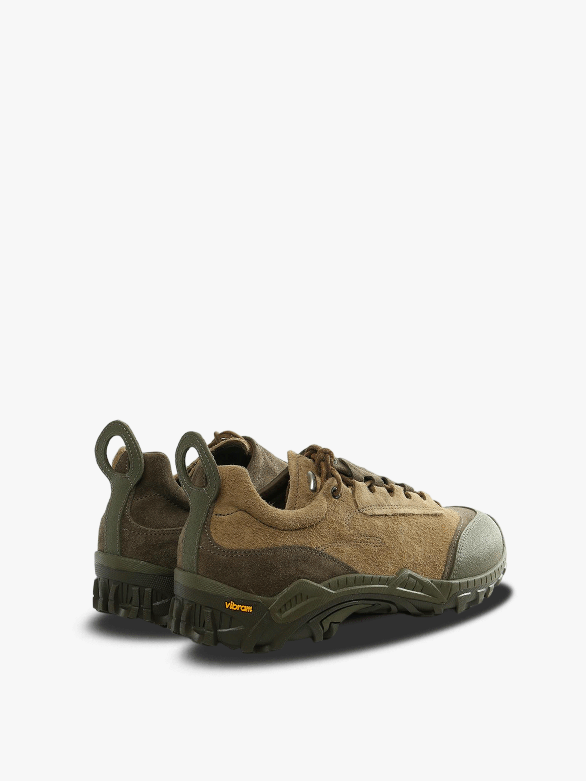 Tan sneakers, side view