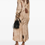 Tan skirt, full body view