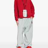 Red sweats-hoodies, full body view