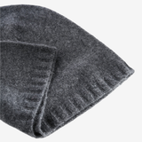 Close up of Grey hat, showing texture of the 100% cashmere fabric
