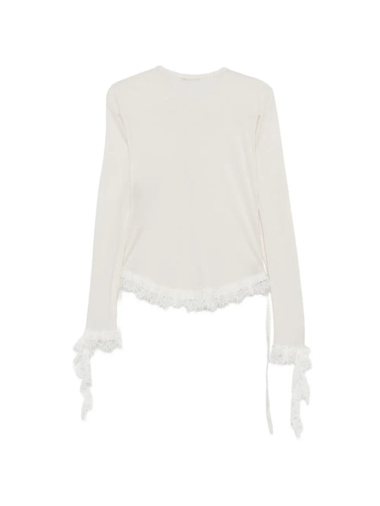 White top, back view
