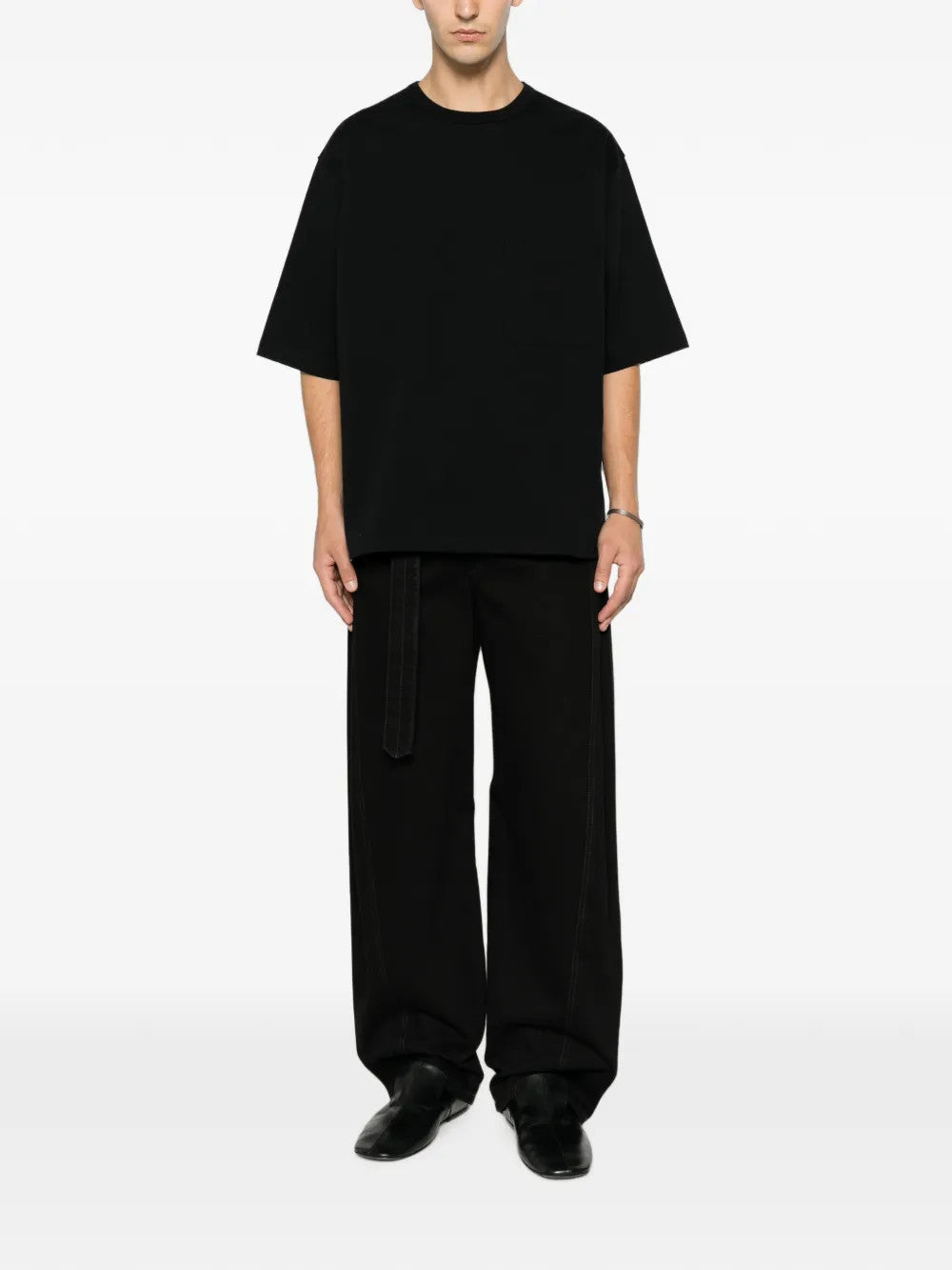 Black t-shirt, full body view