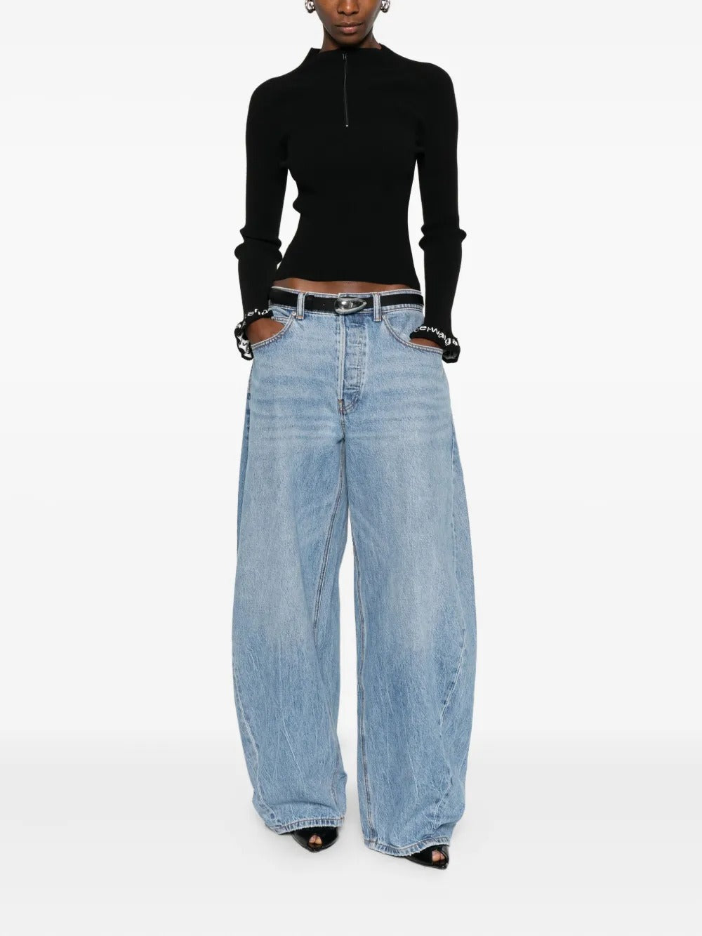 Black pullover, full body view