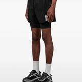 Black shorts, full body view